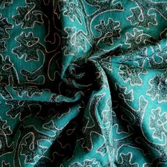 Deep Emerald Green Embroidered Raw Silk Suiting Edged w/ Metallic Gold