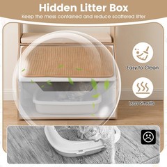 Modern Cat Litter Box Enclosure 3-in-1 Hidden Cat House Cabinet w/ 4 Cubbies