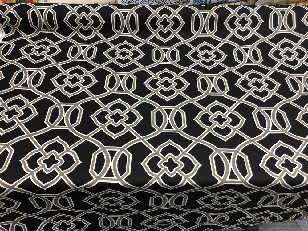 Richloom Malibar Black Silver Fretwork Fabric By the yard