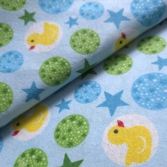 Yellow Rubber Ducks and Stars Blue Flannel Fabric 45″ By The Yard