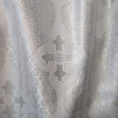 Silver Metallic Brocade Fabric Devotional Cross Design By Yard Baptism Bridal