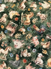 LIL FARMERS FARM ANIMALS ON GREEN HORSE PIG COW Cotton Fabric QT HALF YD