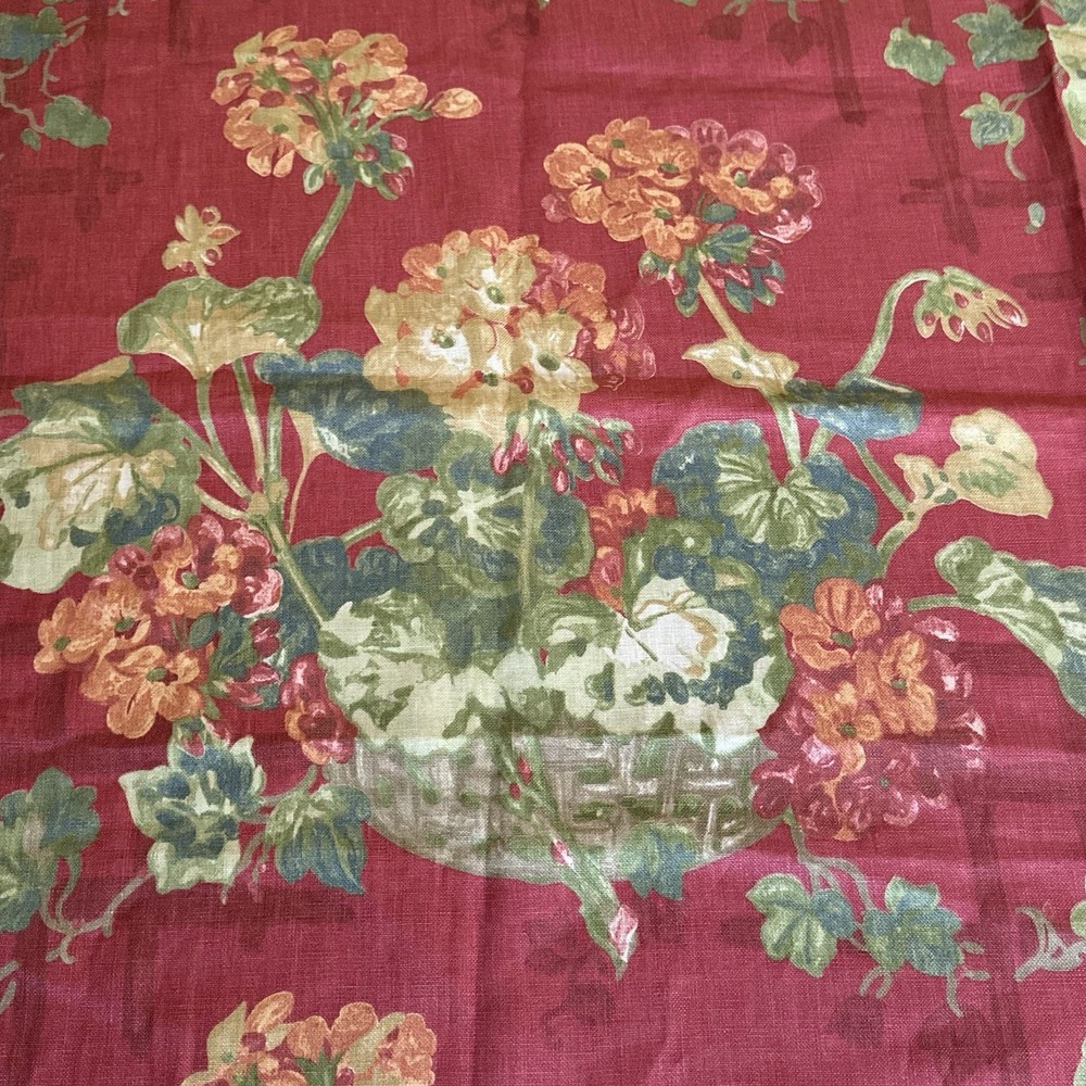 Thibaut ‘Washington’ 100% Linen Fabric Red Floral Geraniums 1.97 Yds X 54”