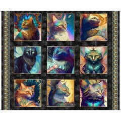 Colorful Cats- 1 yard panel – Continuous panels available.