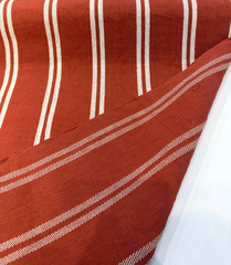 Laura & Kiran Grain Sack Rust Red Ivory Stripe Cotton Fabric By The Yard
