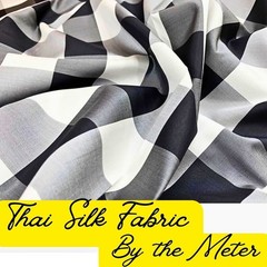 Thai Silk Fabric Gingham Plaid Black White Dressmaking Dresses Blouses Scarves