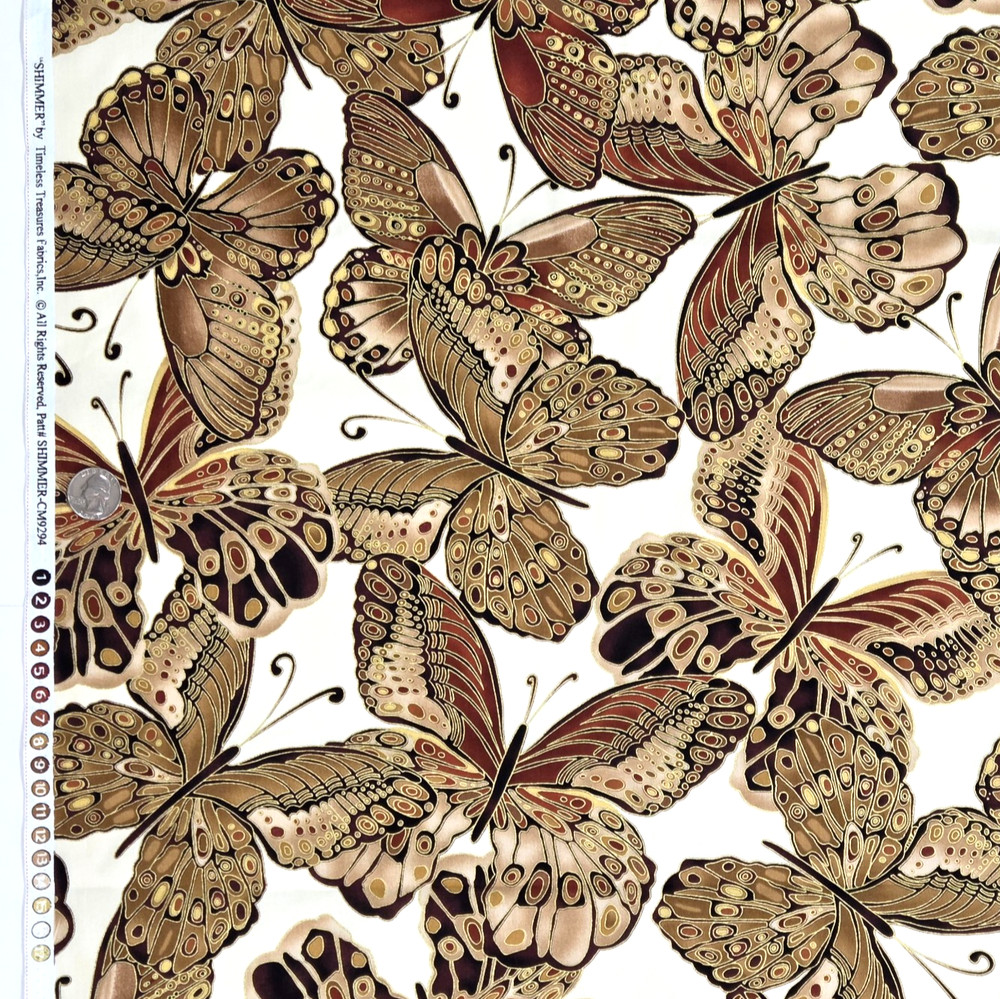 Shimmer Butterflies Metallic Gold On Cream Cotton CM9294 Timeless Treasures BTY