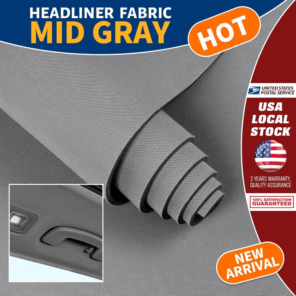 35″×60″ Medium Gray Headliner Fabric Knit Material for Car/SUV Roof Upholstery