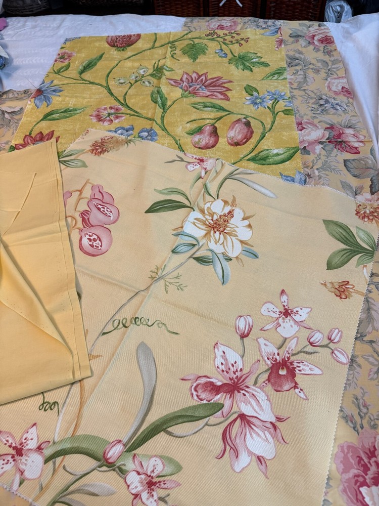 Lot of 4 yellow color design fabrics floral solid quality vintage new