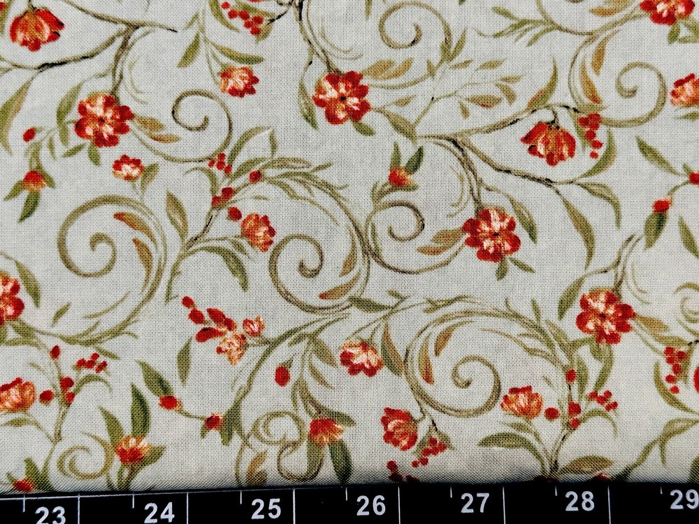 Tina Scrap 9″x21″ Rose Garden Flower Floral Swirl Leaves Garden FABRIC COTTON
