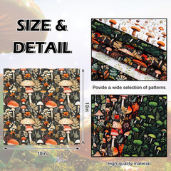 32 Pcs Mushroom Fabric Squares Forest Plants Cotton Fabric Bundles Small Mushroo