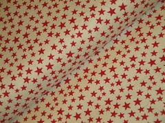 Star Fabric * Scattered Red Star And Tan Cotton Calico Fabric * Sewing Fabric