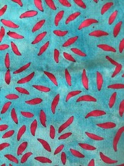 Hoffman Fabrics Batik Red Turquoise Leaf Print 1/8 Yard