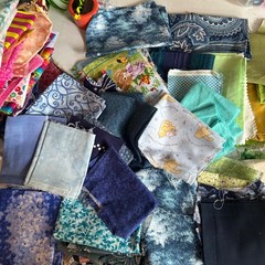 Quilting Fabric Scraps Remnants Lot 2lb 11oz Cotton Prints Winnie the Pooh Blue
