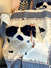Vtg Cut and Sew Fabric Panel Set of 3 Cows and Chickens Throw Pillow Size