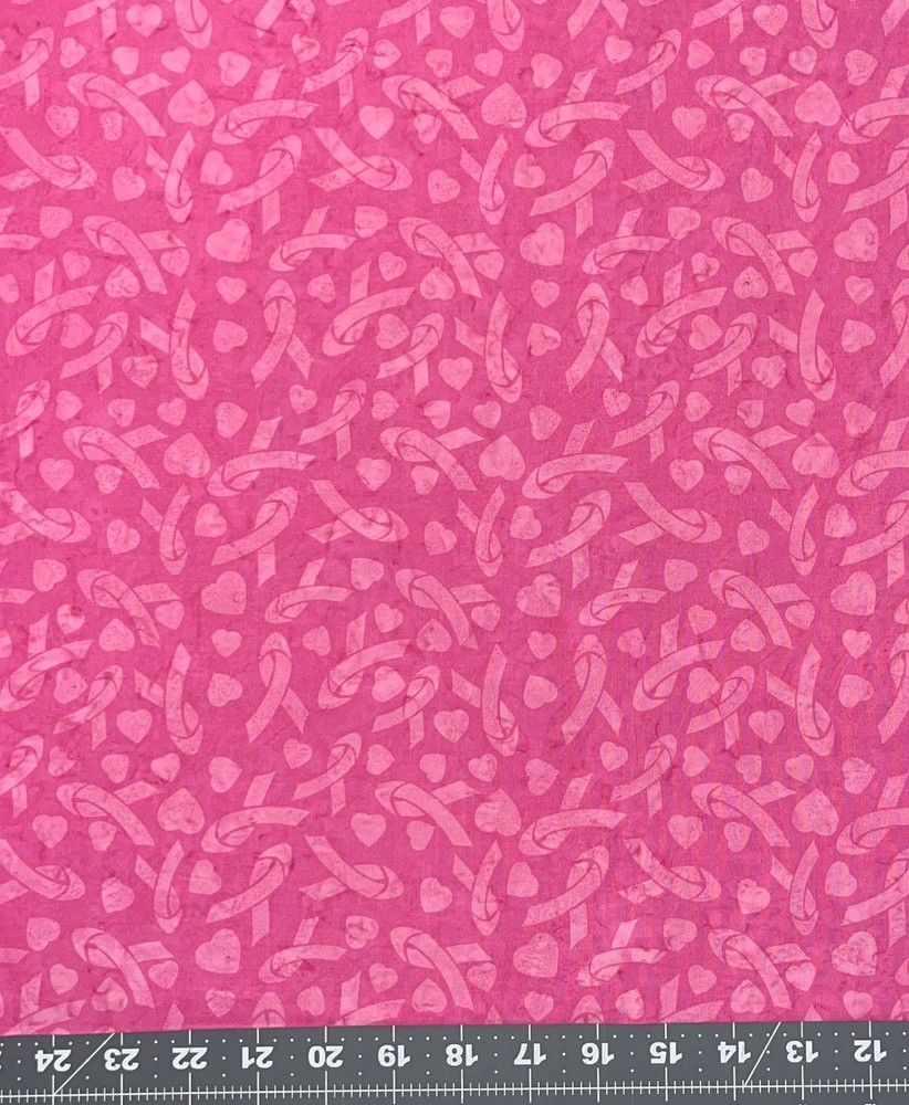 Island Batik Fabric | Hope & Heart Pink Ribbon Heart Toss | Cotton YARD