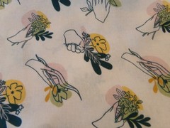 3/4 YD X 44″ VINTAGE UNIQUE YELLOW FLORAL W/HANDS JOANN NEW COTTON#2644