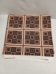 Vtg Geometric Print Squares Fabric Stretch Brown 3.47 Yards 62″ x 125″