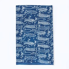 Indigo Fish Print Fabric Cotton Hand Block Summer Dressmaking Fabric By The Yard