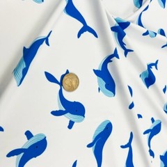 Spandex Fabric Whales White Print 4-way Stretch 60″ wide Swimsuit By the Yard