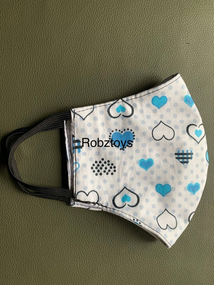 Face Mask triple Layer Handmade Washable Cloth Blue Heart