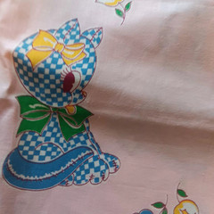 VTG JUVENILE NOVELTY BABY NURSERY COTTON FABRIC Bunny Cat Musical Pig Pink 36×57