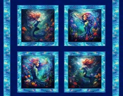Mermaids of the Sea Fabric Quilt Panel: Ocean Fantasy Cotton (36″ x 45″)