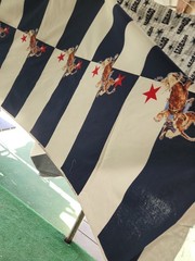 9 YARDS Uncut 100 Cotton Fabric Rodeo Blue/White Stripe Bull Riding quilt clothe