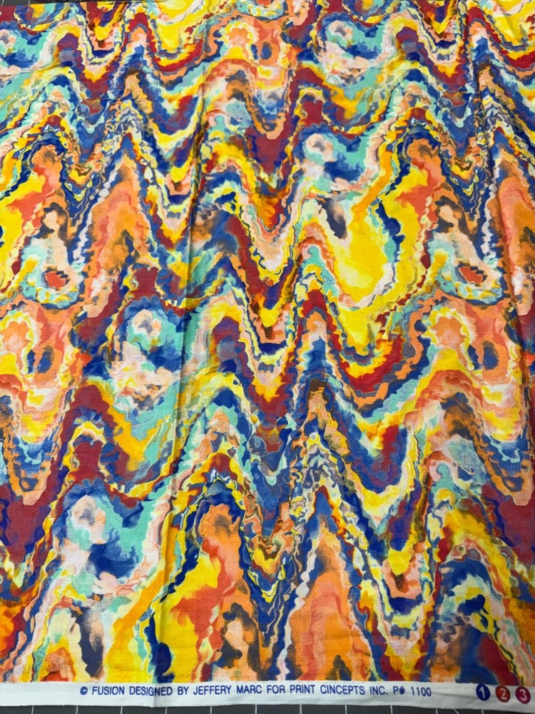 FUSION BY JEFFREY MARC Blue Orange 1 yard 100% Cotton Fabric Free Ship SBB