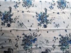 Fabric Blue Floral on White Polyester Clothing Blouse 1 Piece 1.8 Yards X WOF