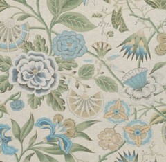 Thibaut/Anna French Curtain Fabric ‘CLEO’ 3.7 METRES SKY BLUE/GREEN FLAX – Linen