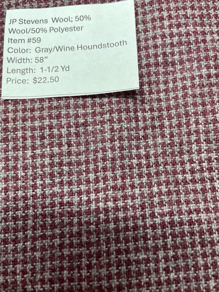Item #59. $22.50. JP Steven’s Wool Fabric (50% Wool; 50% Polyester)