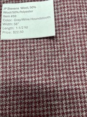 Item #59. $22.50. JP Steven’s Wool Fabric (50% Wool; 50% Polyester)