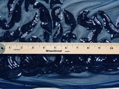 Miranda NAVY BLUE Vines and Leaves Sequins on NAVY Mesh Lace Fabric by the Yard