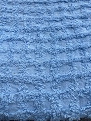 Terry Chenille Checked Blue Fabric Piece 80” Long X 41” Wide Soft Baby Blue New