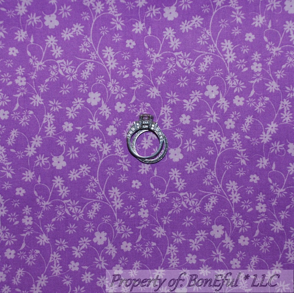 BonEful FABRIC FQ Cotton Quilt Purple Light Pink Small Little Flower Girl Calico