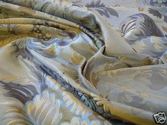 100% Silk Lampas French Pomegranate “whiskey” Blue Tan Gold Historical Design