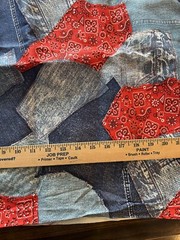 1960s Vtg Patchwork Jeans Denim Patchwork Linen Fabric 45×46” AMAZING Quality