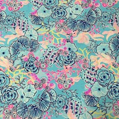Lilly Pulitzer Cotton Poplin Fabric BALI BLUE ONCE UPON A TIDE 36″ X 57″