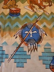 Vtg Native American Theme Polyester Fabric Remnant Piece One Way Stretch 41 X 60