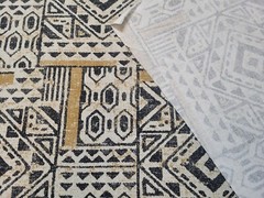 Covington RHAPSODY TRIBAL Black White Beige Geometric Drapery Uph Fabric