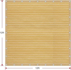 Durable 12x12ft High-Density Sun Shade Cloth with Bungee Balls – Classic Wheat