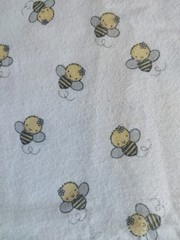 FLANNEL – 48″ x 42″ – Medium 1″ SCATTERED BEES ON WHITE – Joanns – Washed