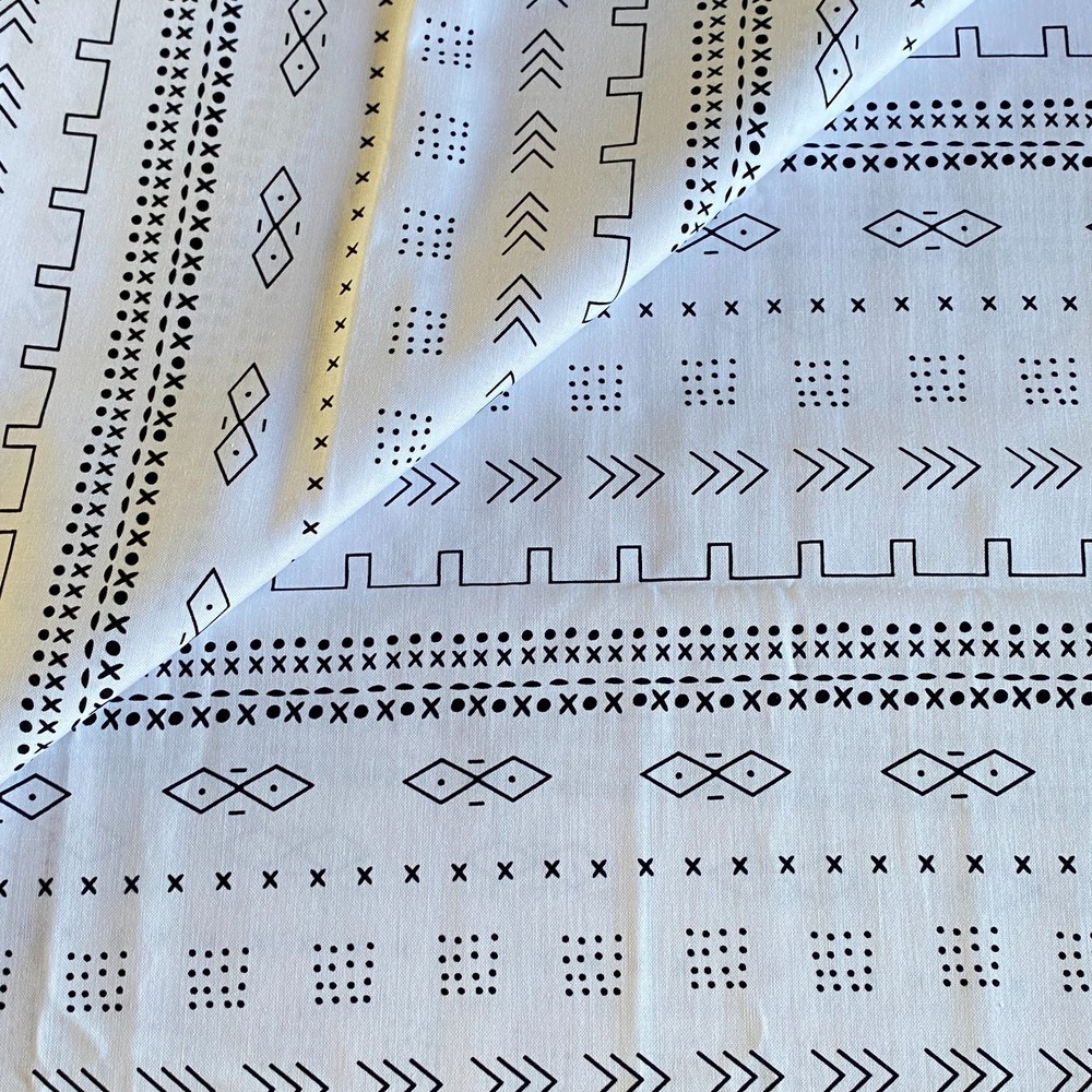 1 YD Black White Geometric Stripe Fabric Cotton Brother Sister