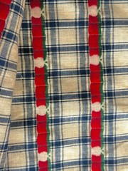 4 Yards Blue Beige Red Gingham Plaid Cotton Fabric Lot VTG French Country Woven