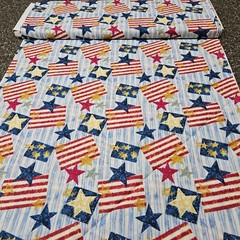Vintage Patriotic BTY General Fabrics Red Blue Ecru Stripe Flags