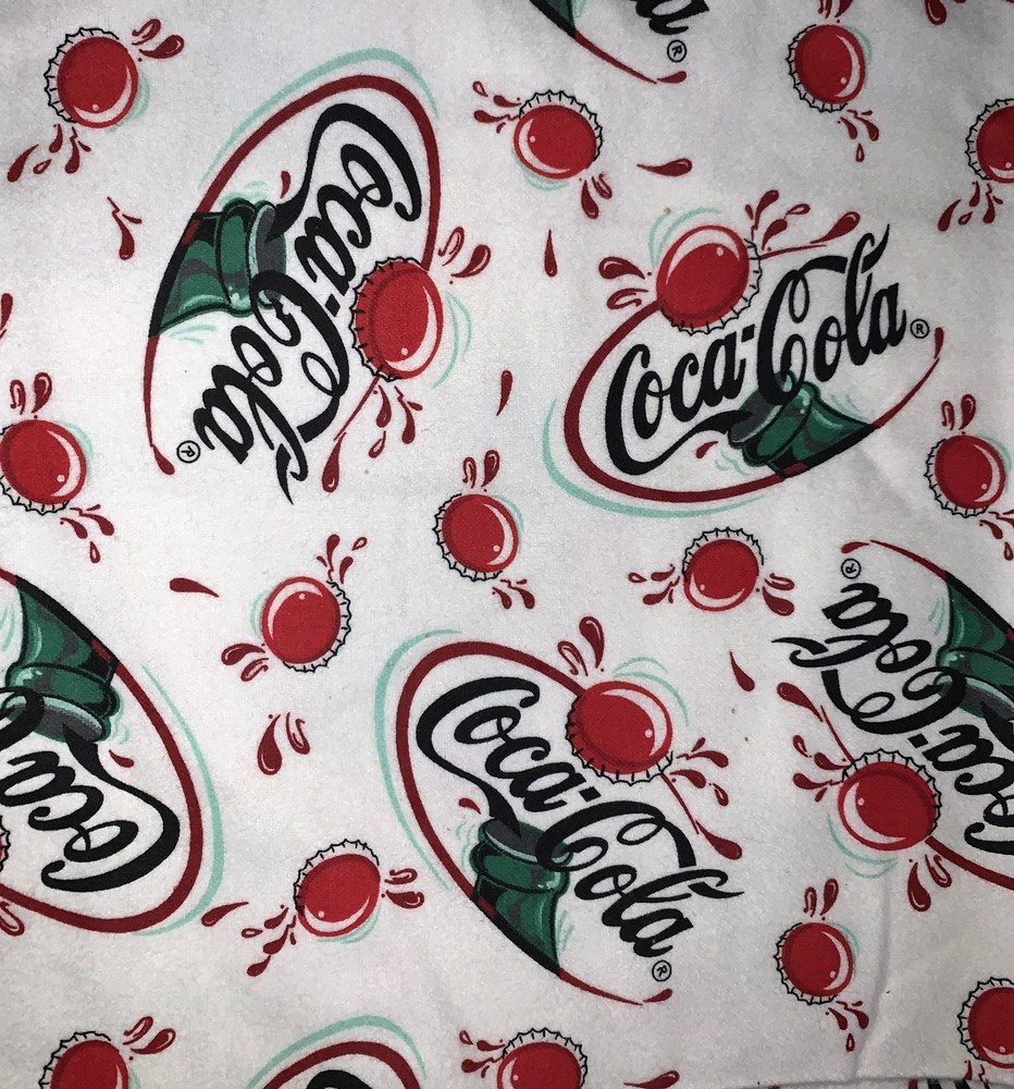 Vintage Coca Cola Logo Flannel Fabric~1 Yd x 44″