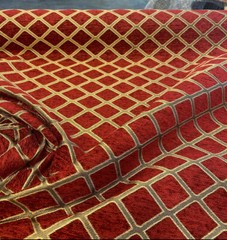 Chenille Upholstery Diamond Ruby Red Gold Cleopatra fabric By The Yard