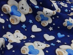 1m x 1.50m French Terry Teddy Bear with Heart Blue