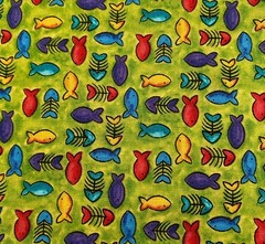 Small Colorful Fish Neon Green Whimsical Goldfish Cotton Quilting Fabric 1 Yard
